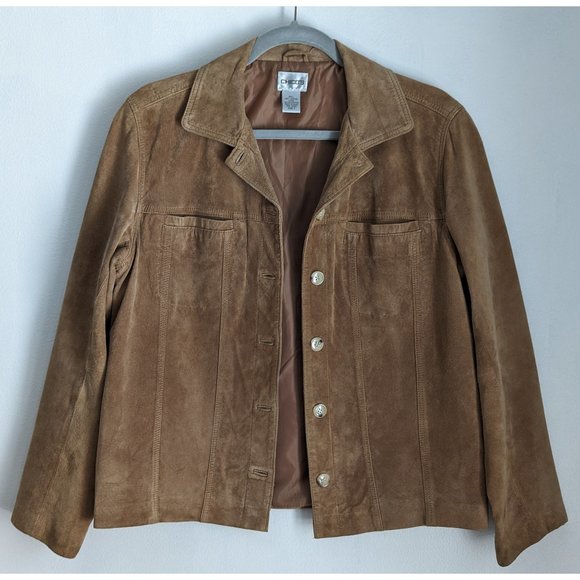 Leather Jacket Buttons Pockets Tan - Picture 1 of 5